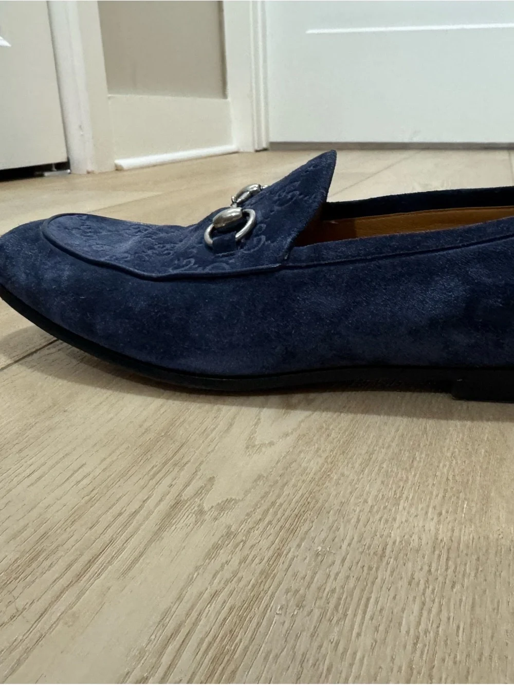 Gucci Navy Suede GG Horsebit Slip-On Loafers